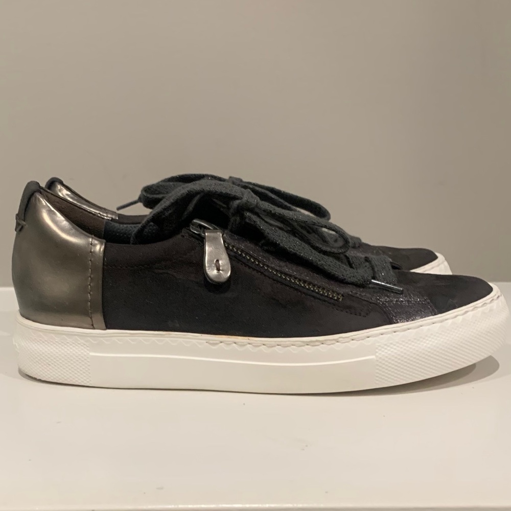 Paul Green Toby Leather Lace-Up Sneakers Side Zip Charcoal Slate Shoes US 7.5 - Picture 3 of 8